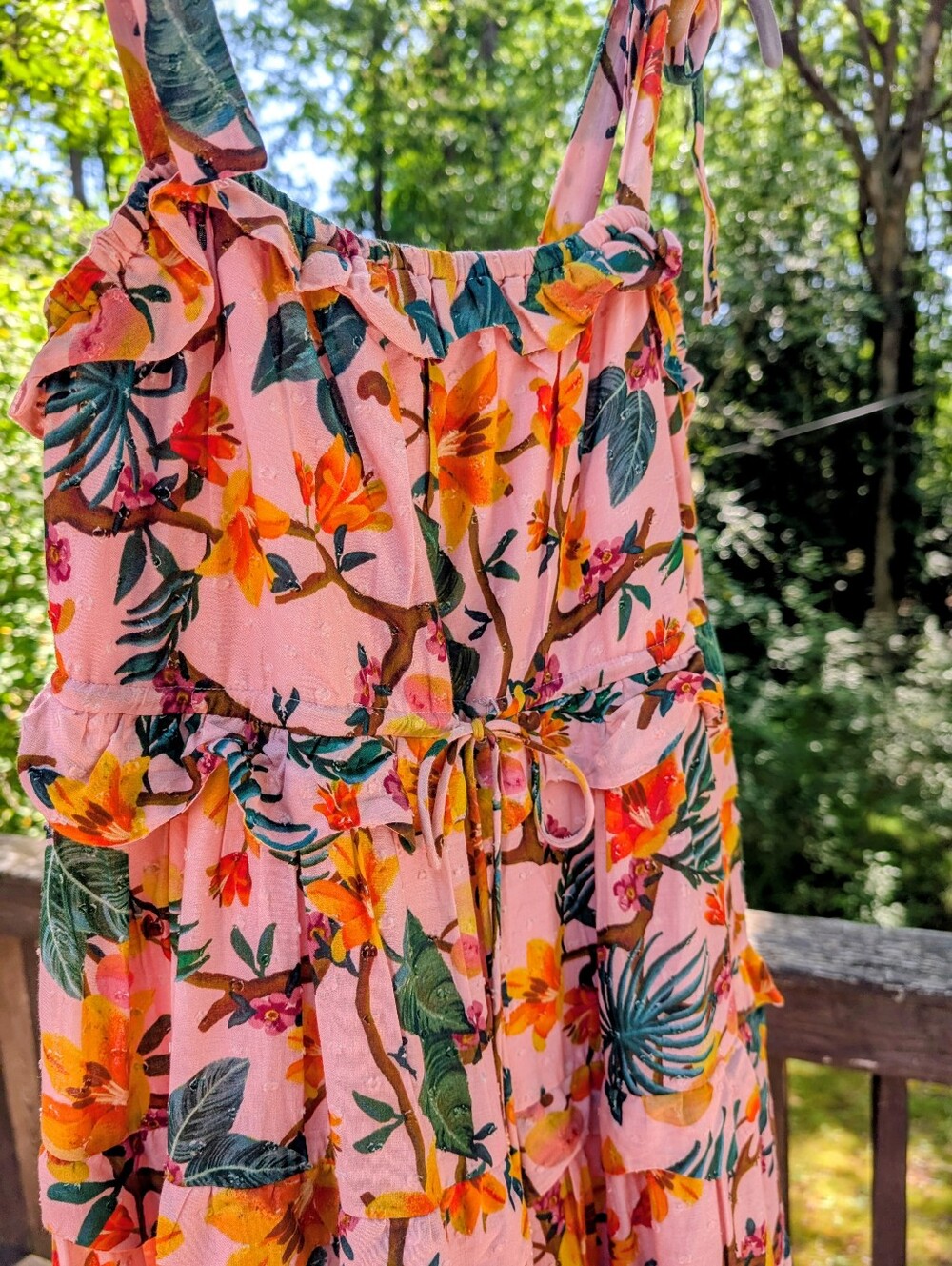 FARM Rio Pink Floral Tie-Shoulder Maxi Dress with Green and Orange Accents - Picture 6 of 6